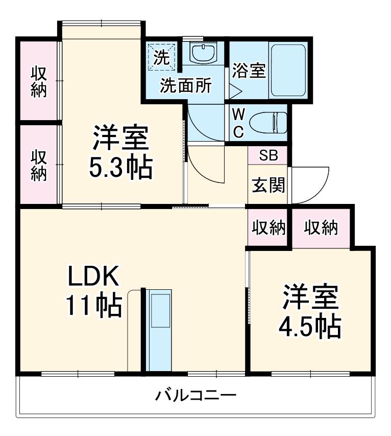 ドリーム佐倉Ⅱ棟(2LDK/1階)の間取り写真