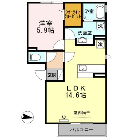 カーサコモドⅢ(1LDK/3階)の間取り写真