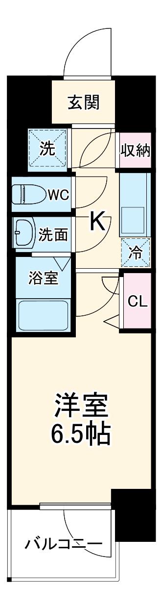 ファーストフィオーレ新町ファジスタ(1K/9階)の間取り写真