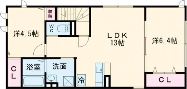 ドゥマール(1LDK/1階)の間取り写真