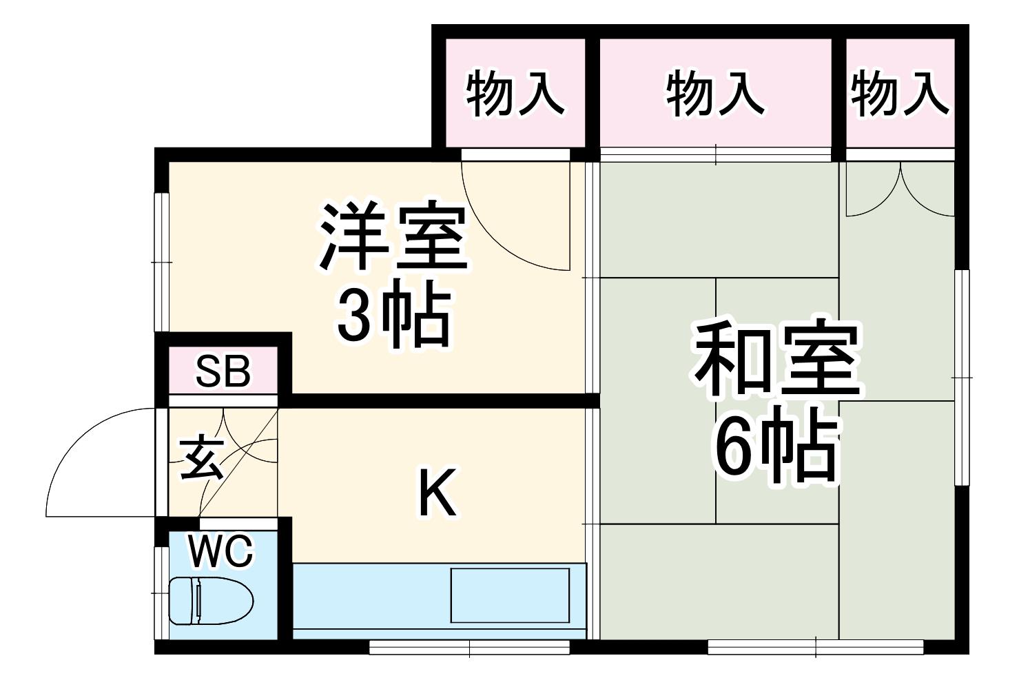 本浜荘(2K/2階)の間取り写真