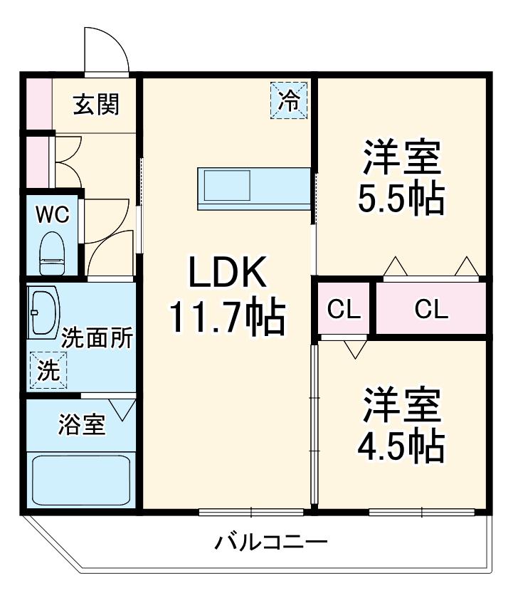 メゾン ドゥ レーヴⅡ(2LDK/1階)の間取り写真