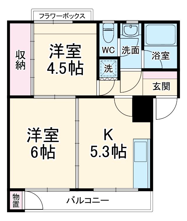 日南マンション B棟(2DK/3階)の間取り写真