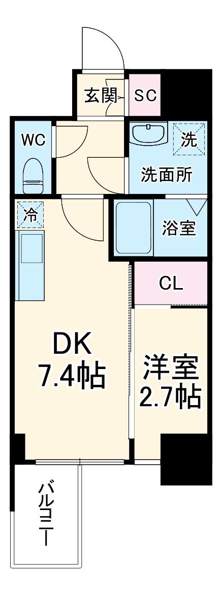 セレニテ谷町四丁目アリエ(1DK/2階)の間取り写真
