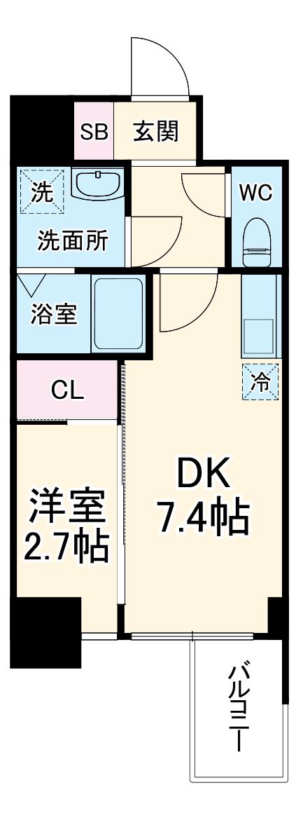 セレニテ谷町四丁目アリエ(1DK/2階)の間取り写真