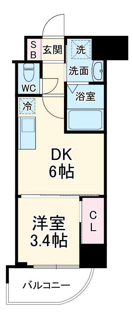 セレニテ谷町四丁目アリエ(1DK/2階)の間取り写真