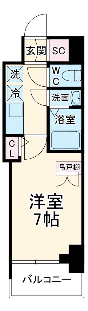 セレニテ谷町四丁目アリエ(1K/2階)の間取り写真