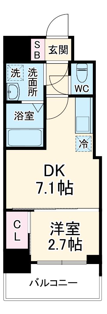 セレニテ谷町四丁目アリエ(1DK/2階)の間取り写真