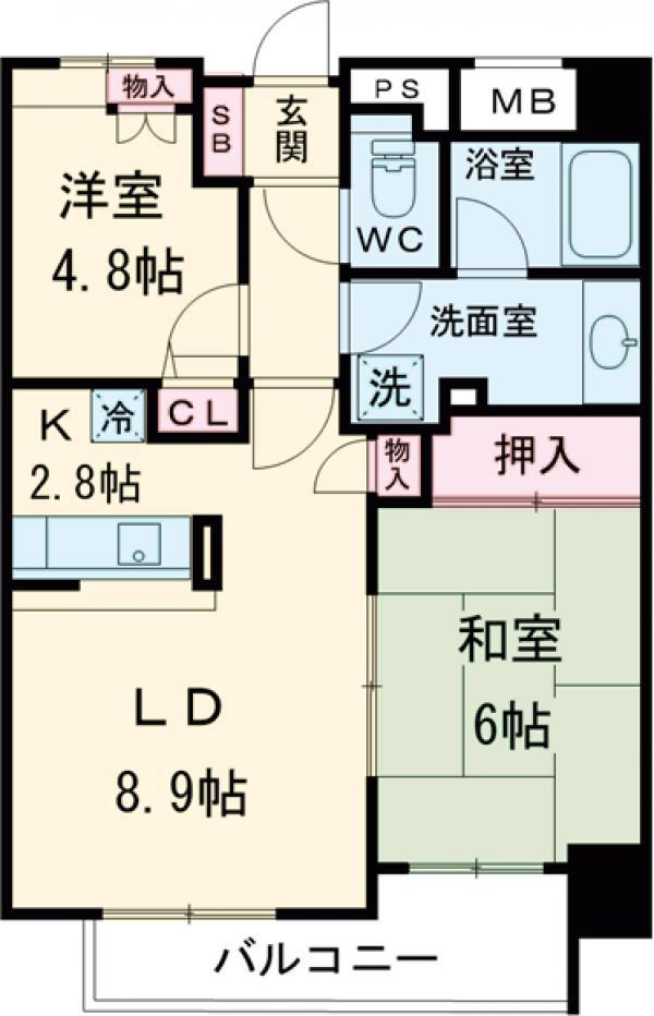 中野桃園シティハウス(2LDK/4階)の間取り写真