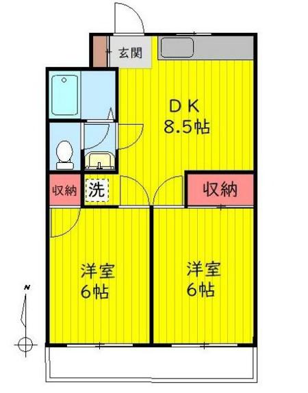 ニューメリッツハイツⅡ(2DK/2階)の間取り写真