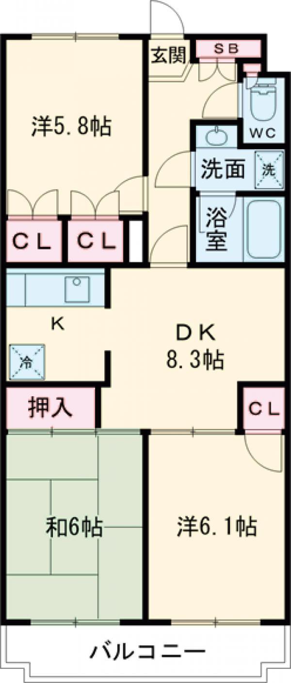 プライムアーバン武蔵小金井(3DK/1階)の間取り写真