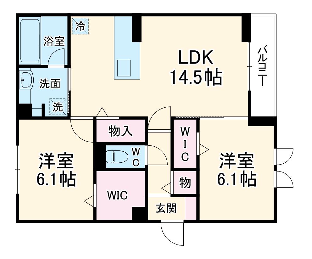 セレスティア唐山町(2LDK/2階)の間取り写真