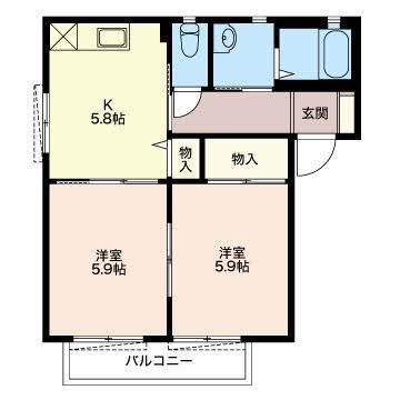ドミール西脇A(2K/1階)の間取り写真