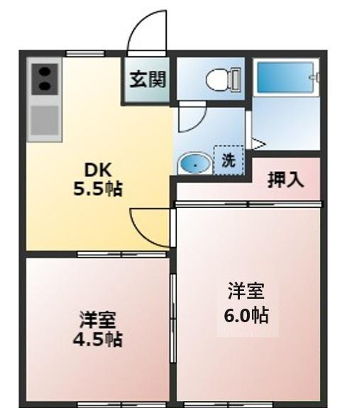 パナハイツルフラン(2DK/1階)の間取り写真