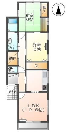 淺野大門コーポ(2LDK/1階)の間取り写真