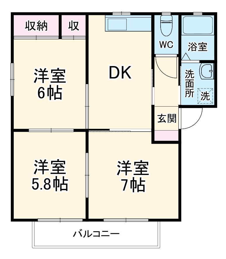 リバーストーンⅡ(3DK/1階)の間取り写真