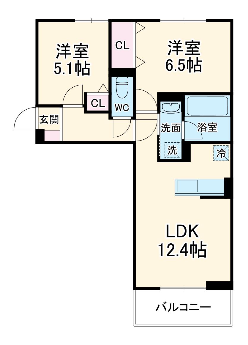 クレール林Ⅴ(2LDK/3階)の間取り写真