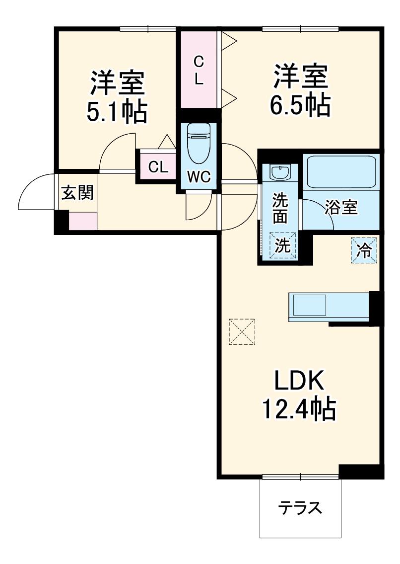 クレール林Ⅴ(2LDK/1階)の間取り写真