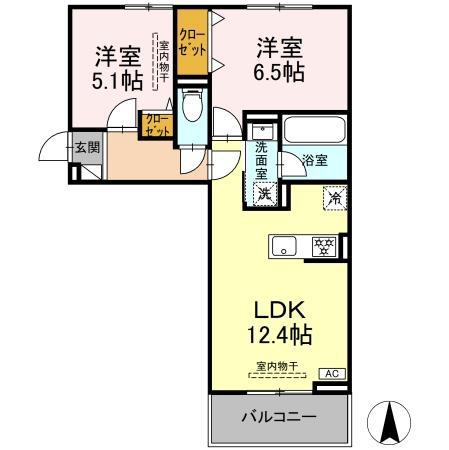 クレール林Ⅴ(2LDK/2階)の間取り写真
