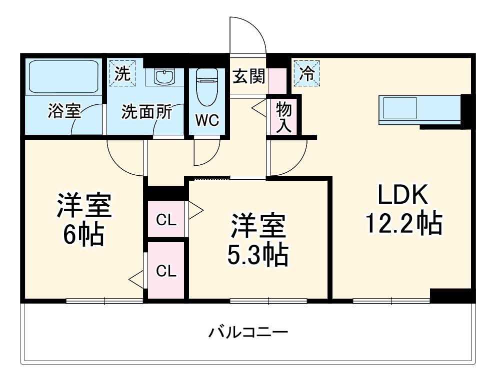 クレール林Ⅴ(2LDK/3階)の間取り写真