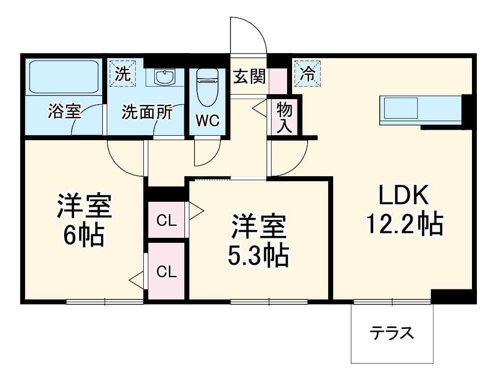 クレール林Ⅴ(2LDK/1階)の間取り写真