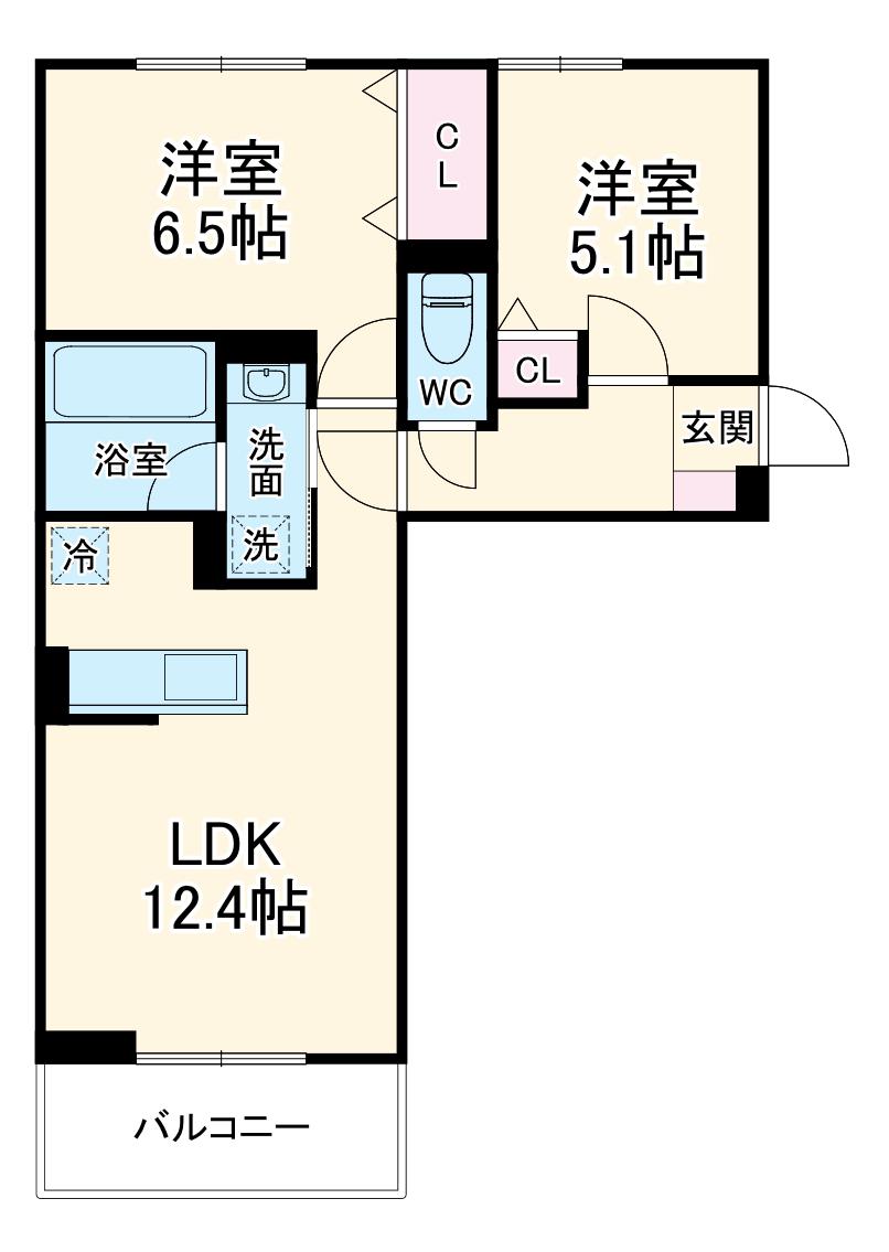 クレール林Ⅴ(2LDK/2階)の間取り写真