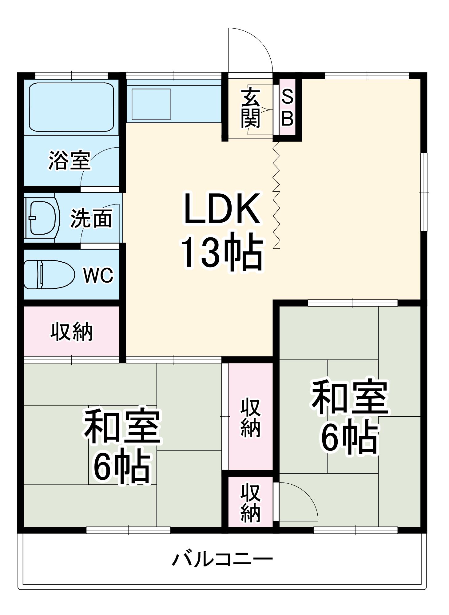 ビューハイツ法泉(2LDK/3階)の間取り写真