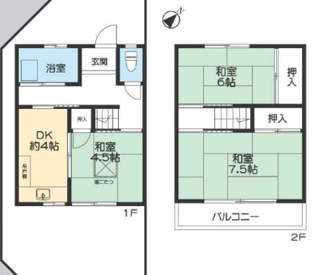 上尾市富士見団地(3DK/1階)の間取り写真