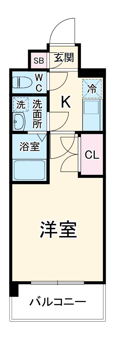 フェリックス本厚木(1K/6階)の間取り写真