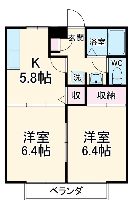 ウィステリアC棟(2K/1階)の間取り写真