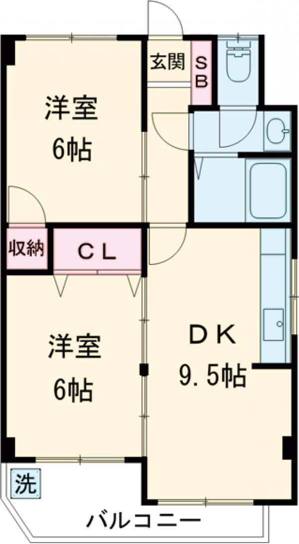 上総ビル(2DK/2階)の間取り写真