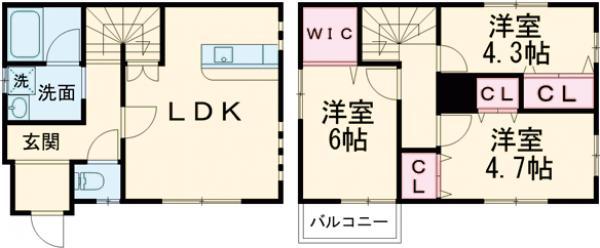 両毛線 新前橋駅 徒歩23分 2階建 築5年(3LDK)の間取り写真