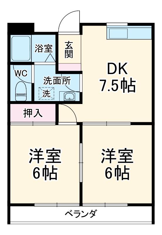 ヴェルビ北原台Ⅱ(2DK/1階)の間取り写真