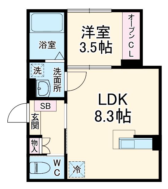 メゾン・ドゥ・アッシュ市川Ⅱ(1LDK/1階)の間取り写真