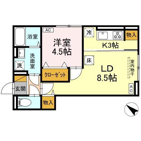 D‐ROOM神明町ⅡB(1LDK/1階)の間取り写真