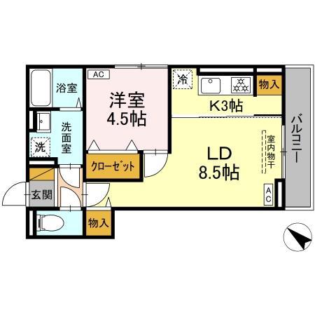D‐ROOM神明町ⅡB(1LDK/3階)の間取り写真