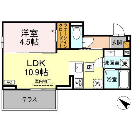 D‐ROOM神明町ⅡB(1LDK/1階)の間取り写真