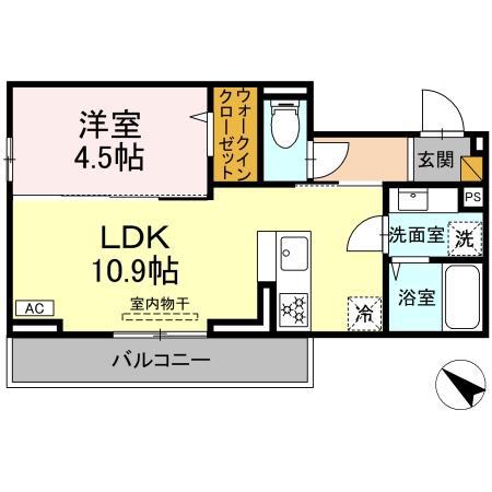 D‐ROOM神明町ⅡB(1LDK/3階)の間取り写真