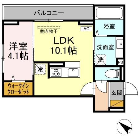 D‐ROOM神明町ⅡB(1LDK/3階)の間取り写真