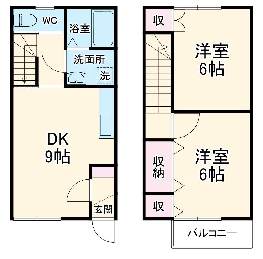 ヴィクトワール D棟(2DK/1階)の間取り写真