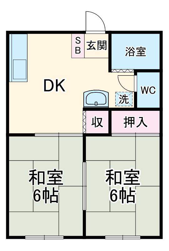 メゾン絵馬(2DK/2階)の間取り写真