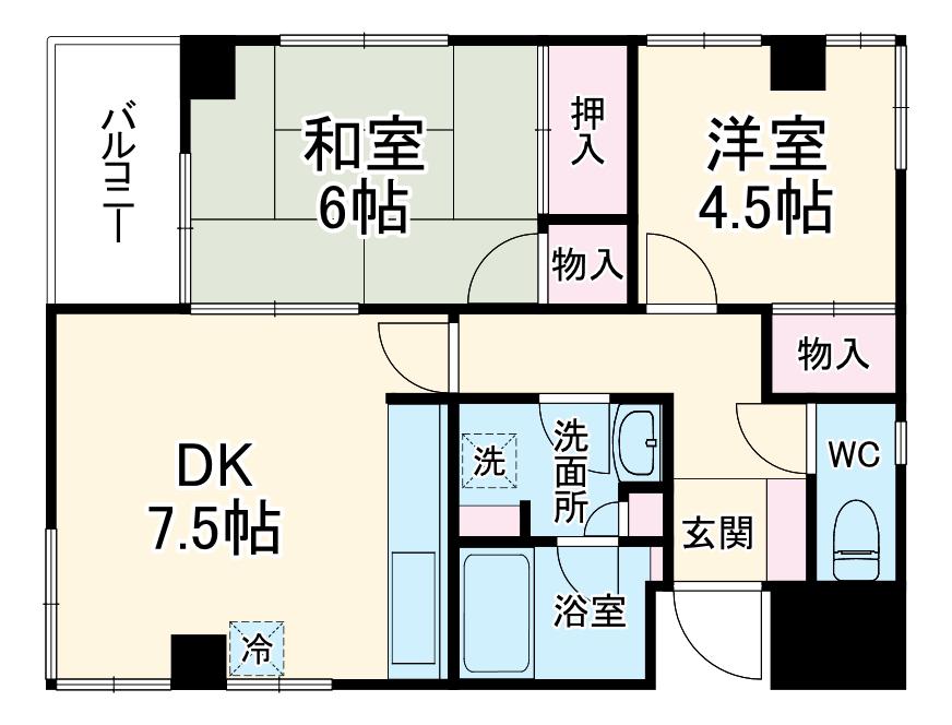 テンダーハウスⅡ番館(2DK/2階)の間取り写真