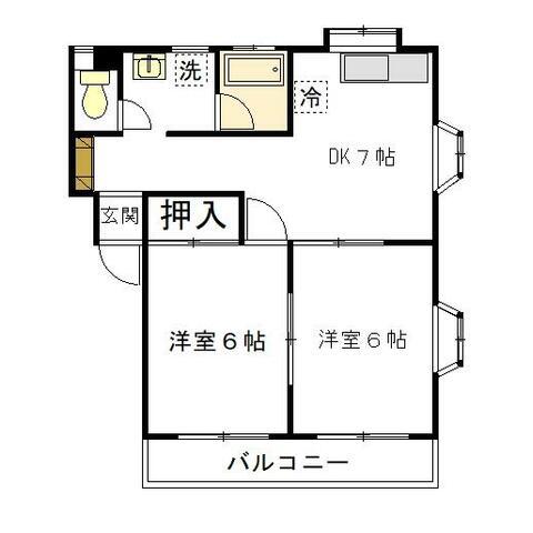 レイクヒルズ(2DK/1階)の間取り写真