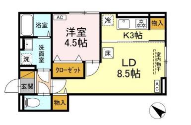 D-ROOM神明町Ⅱ B(1LDK/1階)の間取り写真