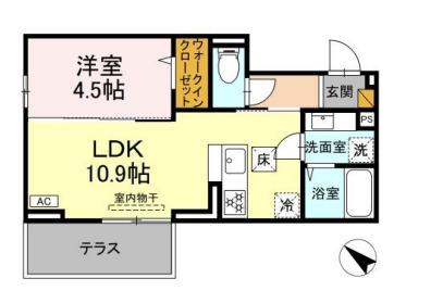 D-ROOM神明町Ⅱ B(1LDK/1階)の間取り写真