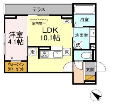 D-ROOM神明町Ⅱ B(1LDK/1階)の間取り写真