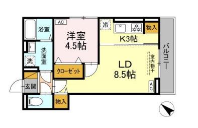 D-ROOM神明町Ⅱ B(1LDK/2階)の間取り写真