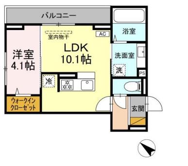 D-ROOM神明町Ⅱ B(1LDK/2階)の間取り写真