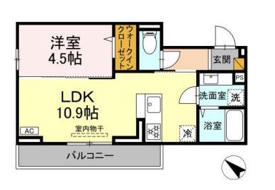 D-ROOM神明町Ⅱ B(1LDK/3階)の間取り写真