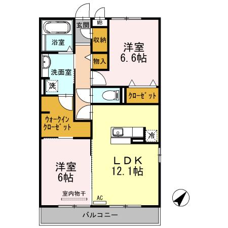 ヴァンヴェール(2LDK/2階)の間取り写真